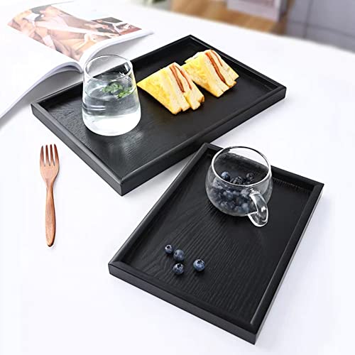 Solid Wood Bowls Vierkante Decoratie Rechthoek Handgemaakte Premium platen Natuurlijke houten tray voor het dienen van Barbecue partijen Zwart(30 * 24cm) 4