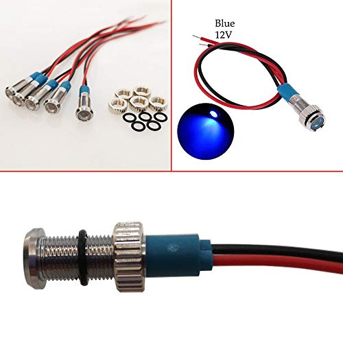 5st 6mm 1/4 inch LED Metalen Indicator Licht 12V Waterdichte Signal Lamp Pilot Dash Directional Auto Truck Boat met draad (blauwe kleur) 5
