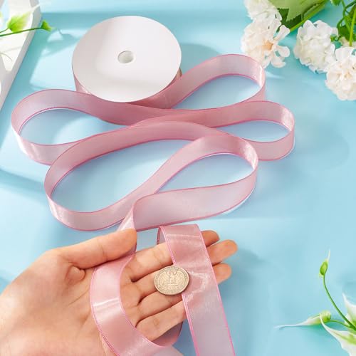 Polyester Lint 20m 25mm Glittering Sheer Stof Linten voor bruiloft Boeketten Bows Cadeauverpakking Kerstfeest Decoraties DIY ambachten, licht paars rood 5