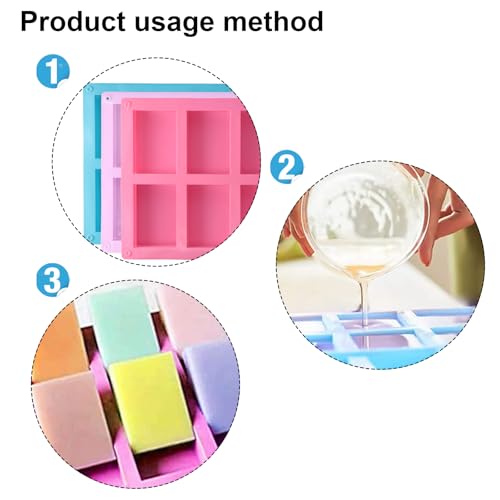 Verpakking van 3 DIY Zeepvormen, Siliconen Vorm, 6 Uitsparingen, Rechthoekig, 3 Kleuren, Siliconen Vorm, Geschikt voor Zeep, Handgemaakte Zeep, Zeep Vormen (Roze, Blauw, Paars 3