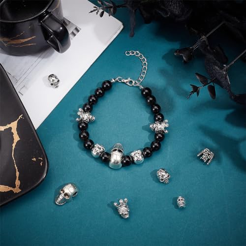 24st Legering Schedel kralen, 6 Styles Antiek Zilver Tibetaanse Style Skeleton kralen Halloween Duivel hoofd kralen gotische punk stijl lose spacer kralen voor sieraden armband maken 4