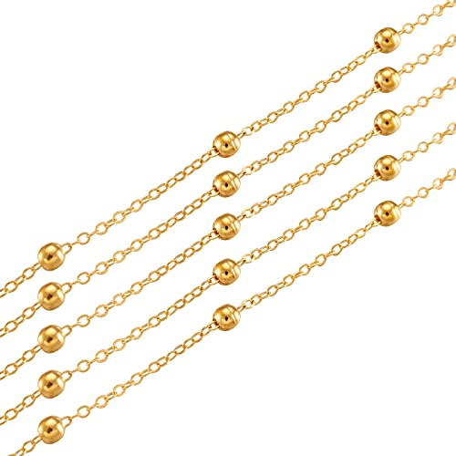 10m Gold Satellite Kettingen, Messing Kruis Kabel Kettingen met Rondelle kralen sierlijke bal kralen armband voor sieraden ketting ketting maken 5