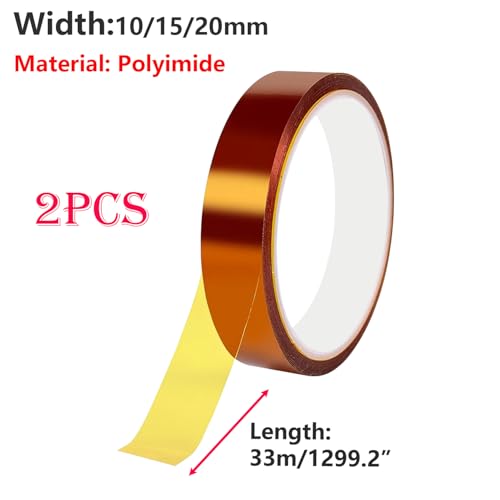 2 Rolls 20mm x 33m hittebestendig kleefband, isolatieband, polyimidefilmkleefband voor maskeren, lassen, elektrisch