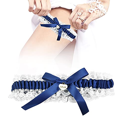Bruid Garter bruiloft Garter Blue Ribbon Ivory Garter Lace Garter Ivory Lace Leg Garter Elastische Garter met Bows & Hangers voor bruids accessoires (maat: 33-66cm)