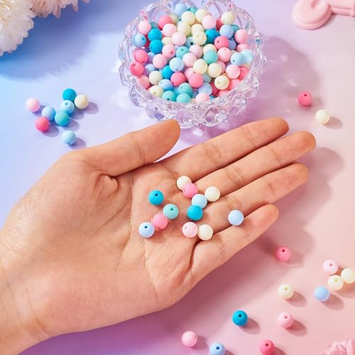 191~193 st Ronde Acryl kralen, Matte Rubber Style Imitatie Siliconen, 1.6mm Hole Ronde Bal Kralen voor DIY armband sleutelhangers sieraden maken, licht geel 5