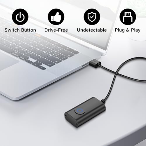 Mouse Jiggler 3.3FT Niet detecteerbare USB Mouse Mover met aan/uit touch switch en USB C Adapter Converter Simuleert beweging om te voorkomen dat laptop vallen slaap 3
