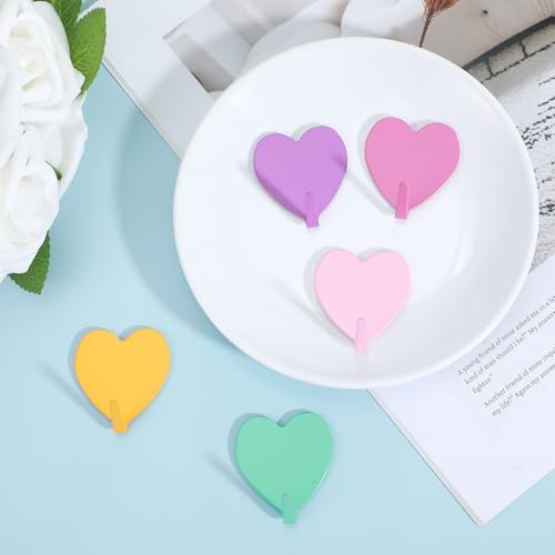 6PCS Zelfklevende haken Hartvorm Schattige verwijderbare wandhaak Roestvrij staal Geen schade Sticky Hook voor opknoping, Kids Room Funky haken voor Wall Handdoek Rugzak Zelfklevende jas