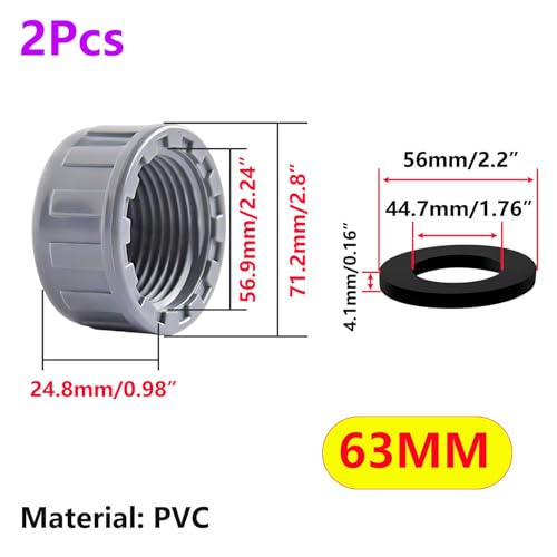 2 stuks PVC kurkbeslag, PVC stekker met schroefdraad, 63 mm einddop