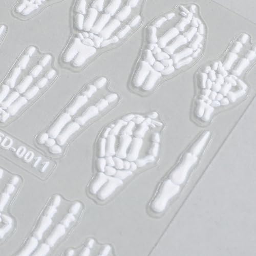2 stuks Halloween Nail Stickers - 5D Gegraveerd Skeleton & Schedelpatroon  Nagel Art decoraties 4