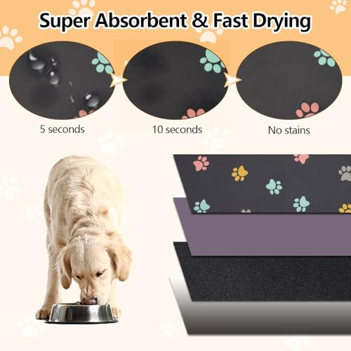 50x30cm Pet Bowl Mat voor honden en katten, Super Absorberende Voeding Mat, Non-Slip en Waterproof Dog Bowl Pad, Honden Voeder Mat, voor Living Room, Pet Store (Dark Grey) 5