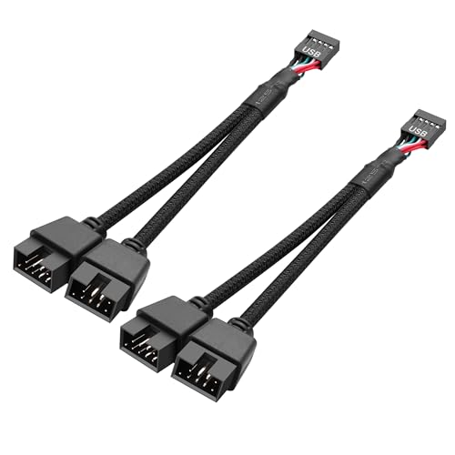 2 Pack Moederbord USB 2.0 9Pin Header Splitter 9 Pin USB 2.0 Vrouw naar Dual 9 Pin Male Header Cable Nylon Braided (Zwart)