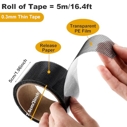Window Shield Repair Tape, 2x196 Inch Screen Repair Kit voor Windows of Deur Screen Sterke Kleefstof Fiberglass Screen Tape Screen Patch Repair Tool Waterproof Mesh Repair Tape (Zwart)