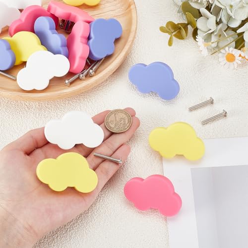 16 stuks 4 kleuren cartoon-vormige knoppen, wolkachtige handgrepen van synthetisch rubber, ladegrepen, deurklinkaccessoires met schrift voor kasten, laden, deuren, kledingkasten, commodes 3