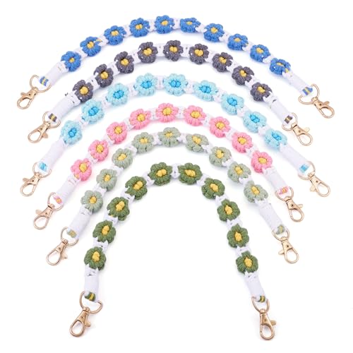 6 stuks madeliefjes handvat riem katoen gebrei bloemen kord riem met legering draaibare sluit 6 kleuren fles bandjes madeliefje gebreide handgrepen voor portemonnees cup bandjes