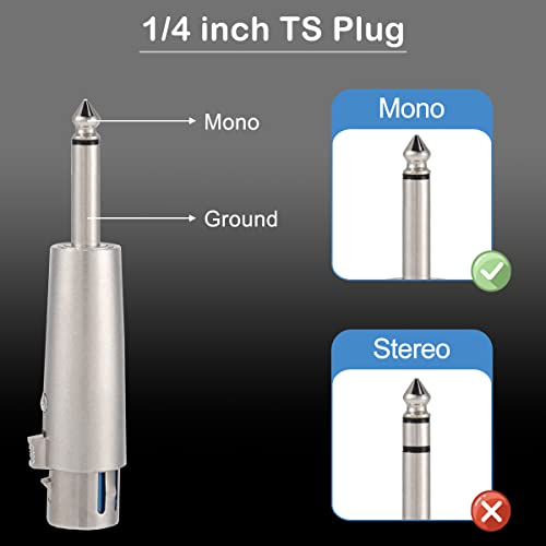 XLR 3 Pin Vrouw Man tot 1/4" 6.35mm Mannelijke Audio Mono Adapter TS Jack voor Microfoon Mixer, XLR Connector Plug Converter, Metalen Adapter, 6st 5