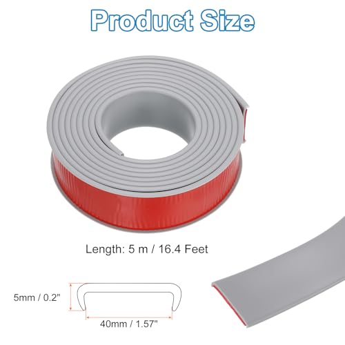 TPE U Vorm Rand Banding, 1 - 9/16" x 5m Zelfklevende Flexibele Veneerrand, Meubels Randbeschermer voor Plank Reparatie Kasten, Tafel Reparaties, Grijs