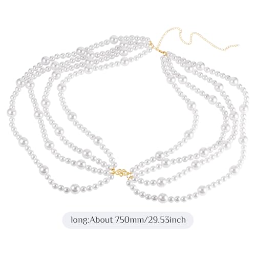 Pearl Waist kettinggordel Multilayer imitatie Parelgordel Jurken Rokken Tasband Decoratie 750mm verstelbare body outfit jurk riem voor vrouwen, 750mm, Plastic, Geen Gemstone, Plastic, Nee