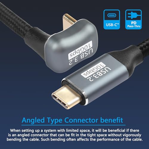 USB C naar C Kabel, 100W, U Vorm, Achter gebogen, USB-C USB 3.2, Type C, Man tot vrouw, 10Gbps Data Extension, Gevlochten Nylon Fast Charging Kabel voor USB C apparaten (1m) 3