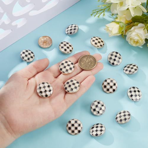 16 st 2 Kleuren Legering Naaien Shank Knoppen, 2.2cm Zwart en wit Schaakbord Knoppen 1-hole ronde knop voor Jassen DIY Crafts Garment Accessoires 3