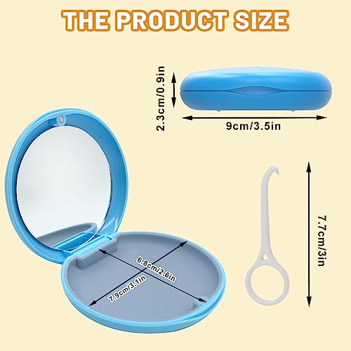 Bewaarer Case, 2 stuks Portable Denture Box met Spiegel Lege Orthodontische Tandenhouder Doos voor Houders en Mondbeschermers met Aligner Removal Tool (Zwart + Blauw) 5
