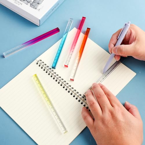 Kleurrijke, heldere rechte regelaar, 6 stuks kubus, acryl, 15 cm, Transparant, Kleur Grenzend Liniaal, Licht meetinstrument voor studenten Volwassenen School Klaslokaal Office 5