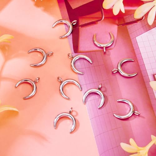 Metalen Crescent Charms 304 Roestvrij staal Dubbele Horn Dangle Charms Gladde ketting Charms Hangers voor DIY sieraden maken, Stainless Steel, Stainless Steel 4