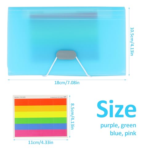 4st A6 Accordeon Ontvangst Organisator, 13 Pockets Mini uitbreiden File Organizers Bestandsmap met gekleurde labels Index,4 Kleuren Plastic Accordeon Map, Kaart Mappen Flash kaarthouder voor 3