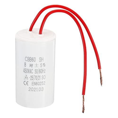 CBB60 8uF Power Capacitor, 1st AC 450V 50/60Hz Cilinderbodem met 2 Kabels 12cm voor Wasmachine, Waterpomp Motor Star 3