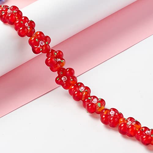 28 st Red Flower Lampwork kralen 5-Petal Kleine Bloemen Lampwerk Glazen kralen voor DIY armband ketting oorbellen Spacer kralen Handgemaakt Sieraden maken 4