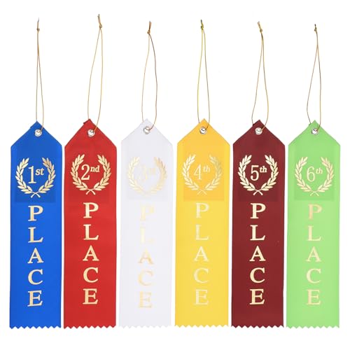 Award Ribbons 36 stuks 1e 2e 3e 4e 5e 6e Plaats Medal Ribbon met Event Card en Touw voor Sport Evenementen Wedstrijden Blauw/Rood/Wit/Geel/Donker Rood/Groen