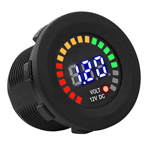 Spanningsmeter, 12V Motorfiets LED Digitale Voltmeter, ronde Voltmeter voor Boot Marine Voertuig Motorfiets Vrachtwagen ATV UTV Auto 4