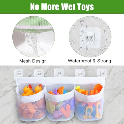 Bad Speelgoed opslagzak met 3 compartiments, opslagzak, badspeelgoed, opslagzak, badspeelgoed, Mesh Bag, opslag en sorteerspeelgoed (wit) 4