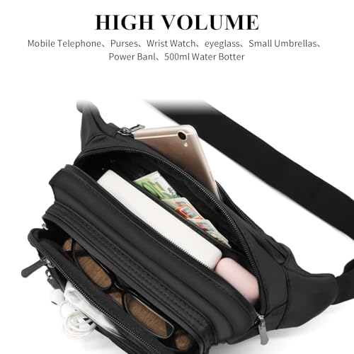 Mannen grote tas met regenbescherming Unisex Nylon met 5 aparte afdelingen Verstelbare riemtas voor reizen Wandelen Outdoor Black One Size Classic, Black, Classic 5