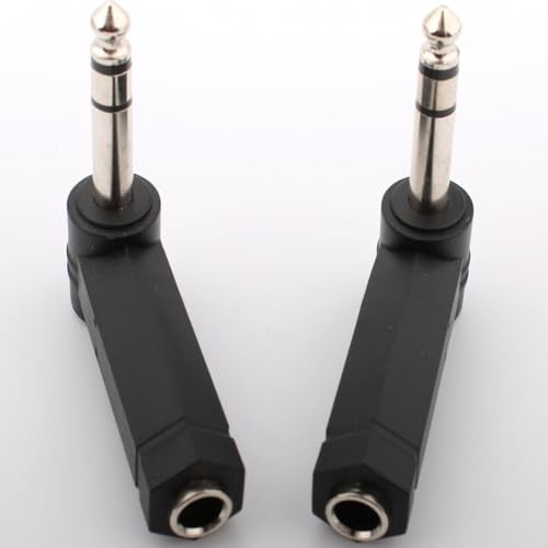 2 stuks rechthoekig 6,35mm TRS 1/4 inch adapter, 6,35mm rechte hoek TRS stekker aan 6,35mm TRS jack, 1/4 inch stereo plug aan 1/4 inch jack 5