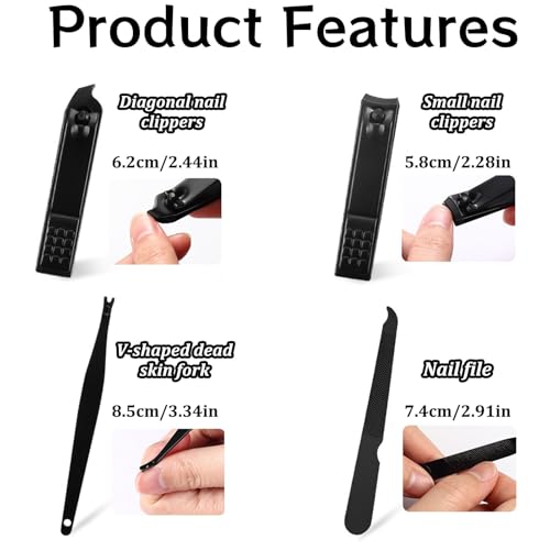 Manicure Set van 8 Nagelverzorging Set roestvrij staal Manicure Nagel set met lederen tas Nagel schaar Set voor Manicure wenkbrauw correctie oor Wax Removal Unisex Zwart 5