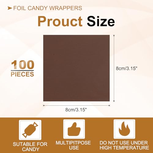 3.15 Inch Foil Candy Wrappers, 100 stuks Chocolade inpakpapier voor zelfgemaakte Caramel DIY snoep Decoratie Chocolade Cake Verpakking, Koffie