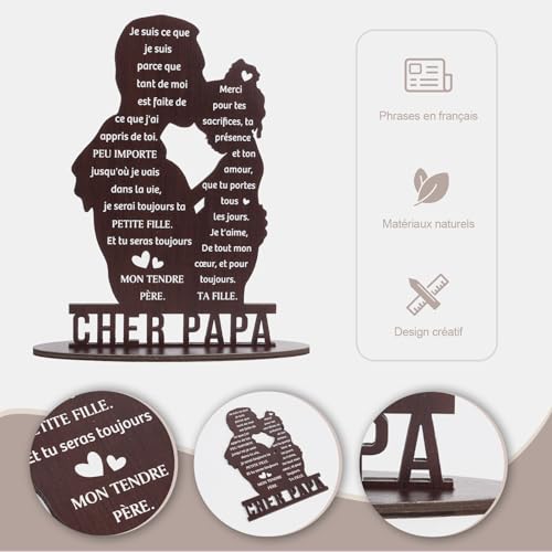 Cadeaus voor vader van dochter - CHER PAPA Houten Teken van Frans - Dad Daughter Cadeau voor verjaardag - Vaderdag Gift & Birthday Cadeau voor papa 4