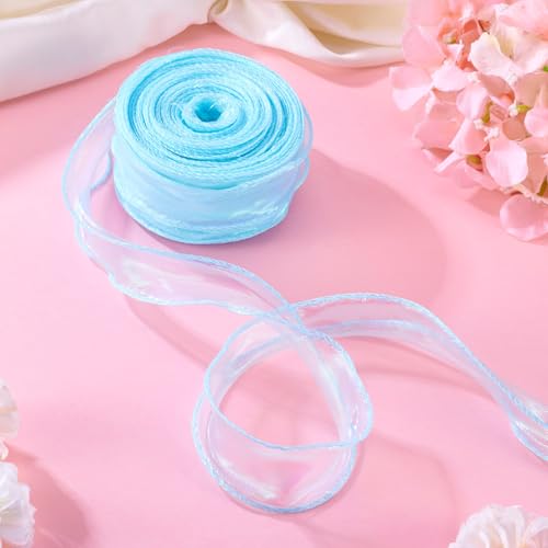40m Polyester Lint 40mm Sparkling Sheer Chiffon Ribbon Glittering Organza Ribbon voor Bouquet Wrap Bows Kramen Decoratie DIY Crafts, Licht Sky Blue 4