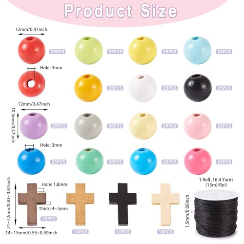 415 Stuks Rozenkrans maken Kit Cross Pasen kralen 12mm Assorted kleur Houten Ronde Kralen Bulk voor ketting sieraden armband oorbellen DIY Vrouwen Craft Kerstmis Keychain accessoire 5