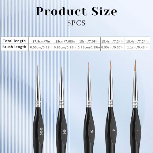 5 Piece Fine Paint Penseel Set, 5 maten Micro Detail Paint Penseel Acryl Penseel Artist Penseel Set Verf op aantal penseel voor Nagel Art Aquarel Olieverf Lijn Schilderen (5 maten) 3