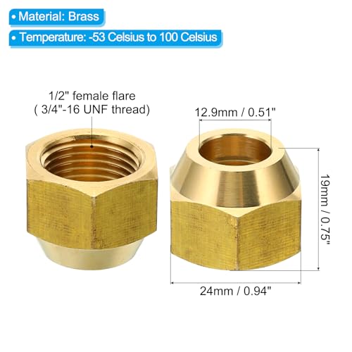 1/2 SAE Messing Flare Nut, 5 Pack 45 Degree koper Flared Tube Fitting Messing Pipe Fitting Cap met tape voor Airconditioning Water Gas Line, glanzend