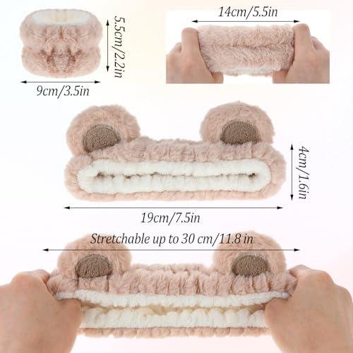 Haarband Cosmetics voor Make Up and Wash, Bear Elastische Gezicht Pols Wasband, Absorberende Make-up Verwijderaar Haar Band voor Meisjes Vrouwen Yoga Sport Skin Care Cosmetics Douche(A) 4
