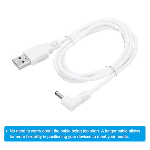Power Cord 3ft USB 2.0 Type A naar DC 3.5 x 1.35mm Angle 90 Degree, Jack Connector, Laadkabel voor Adapter Connection 3 Pack voor Fan Speaker Lamp, Wit 5