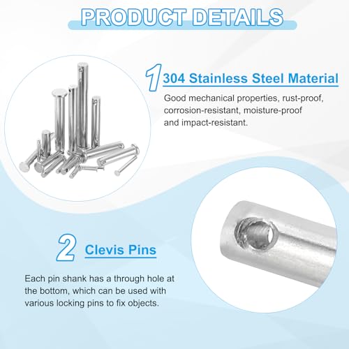 6 x 70mm Single Hole Pins, 10st Roestvrij staal 304 Platte kop voor deurringen systemen, zilver 3