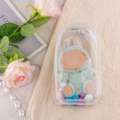 Beschermhoes voor poppen, 19,5x10,5cm Waterdicht Transparant Display Case PVC Materiaal beschermhoes met Pompoms Keychain Display Box voor Doll 3