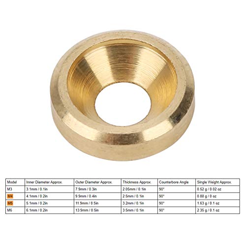 Countersunk Washer, 50 stuks Countersunk Washer, Koper Finish Washer, Countersunk Cup Washer voor Schroef M3 M4 M5 M6(M4), pakking, Countersunk Wasters (M5) 3