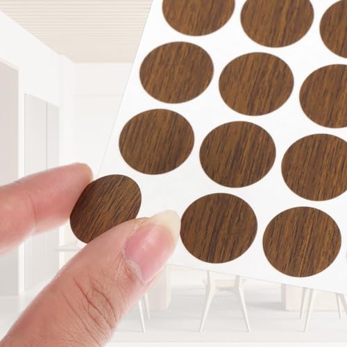 270 stuks schroefgatstickers, 5 vellen zelflevende waterdichte PVC-houtnerfsticker voor schroefgaten, wandkasten, bureaureparatie, licht walnoot, 21 mm/0,83 inch 4