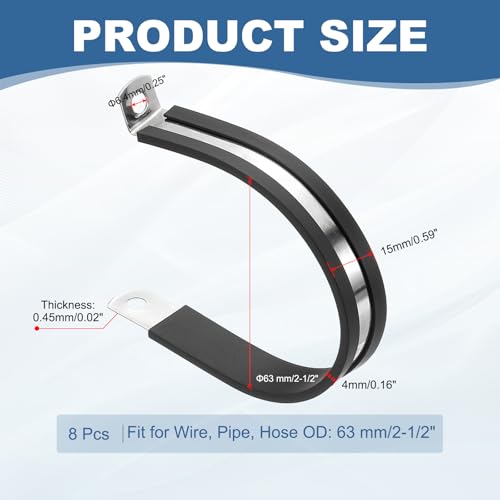 2-1/2 inch kabelklem, 8st 362 roestvrij staal rubber gevoerde geïsoleerde buis metalen klem voor buis buis slang kabelkabel installatie