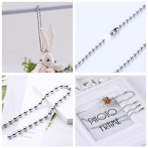 5 m Ball Pearl ketting, Silver Metal Pearl ketting Pearl Roller Blind Pull ketting metalen kralen Roller ketting met 30 bijpassende verbindingen (3.2mm, zilver) 5