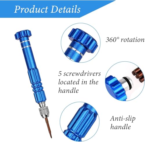Minischroevendraaier Set blauwe kleine Mini Schroevendraaier met 5 schroevendraaiers, draagbare schroevendraaier glazen voor reparatie glazen laptops sieraden 3